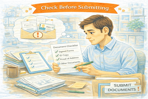 문서 제출 전에 체크리스트를 확인하는 모습