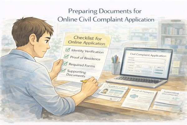 민원 온라인 신청 준비 서류를 확인하며 준비하는 모습