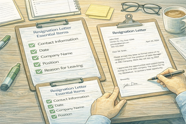 사직서 필수 항목을 확인하며 작성하는 모습