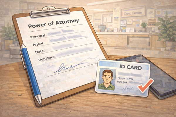 주민센터 대리 신청 서류를 준비한 모습