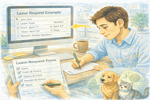 휴가원 작성 예시를 확인하며 작성하는 모습